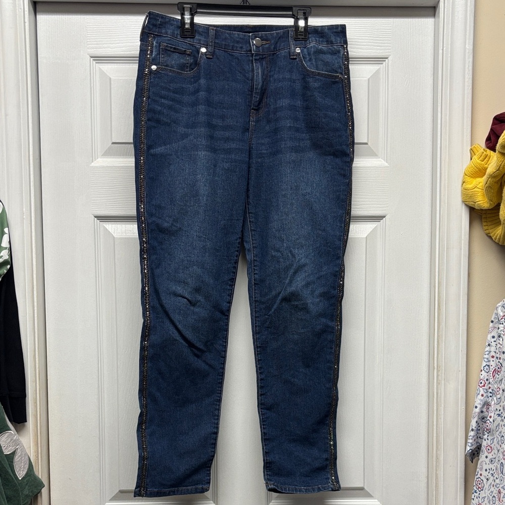 Chico’s Blue Denim Jeans with Side Embellishments SZ 0 Ankle